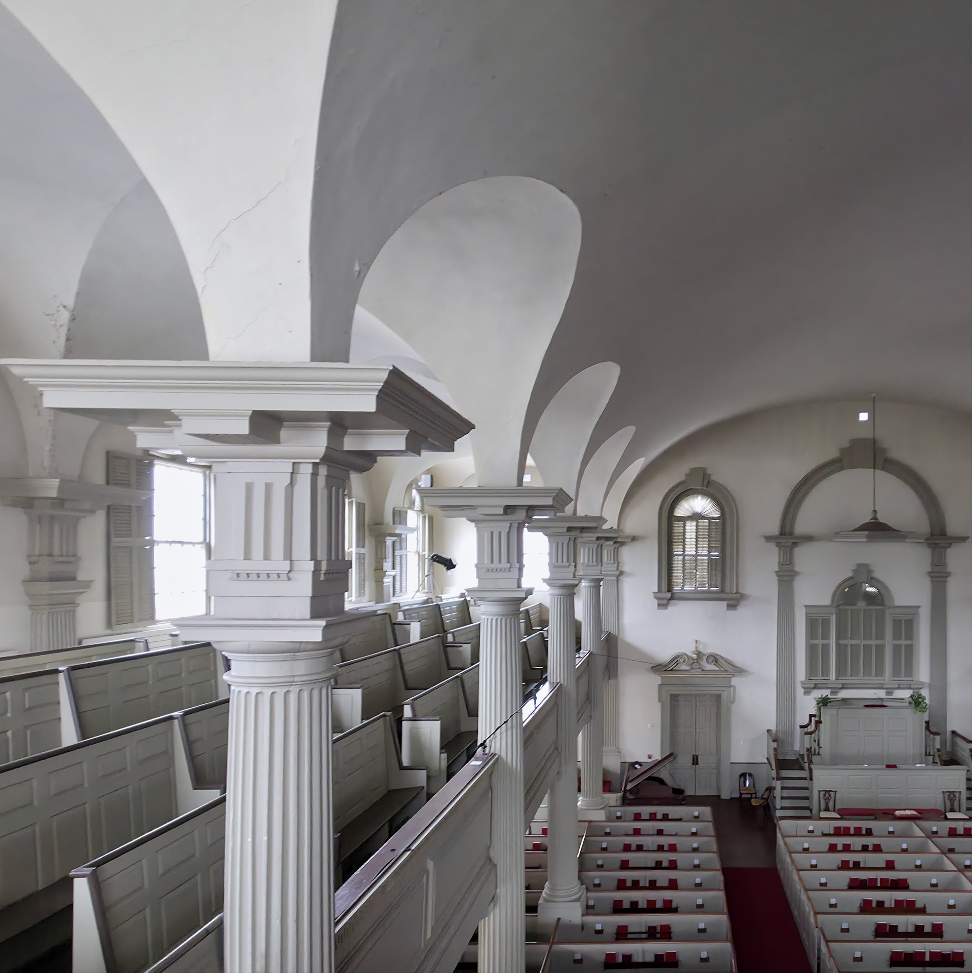 The Georgian galleried interior of the First Baptist Meeting House in Providence