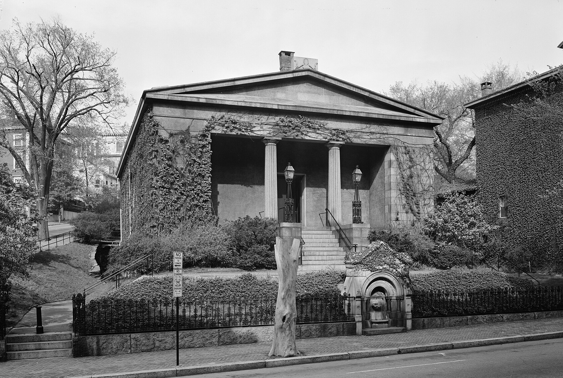 The Greek Revival facade of the Providence Athenaeum on Benefit Street